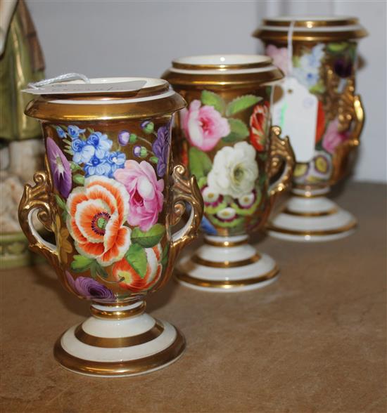 Spode porcelain garniture of three vases, floral-decorated, early 19C  (puce numbers 656 & 836)